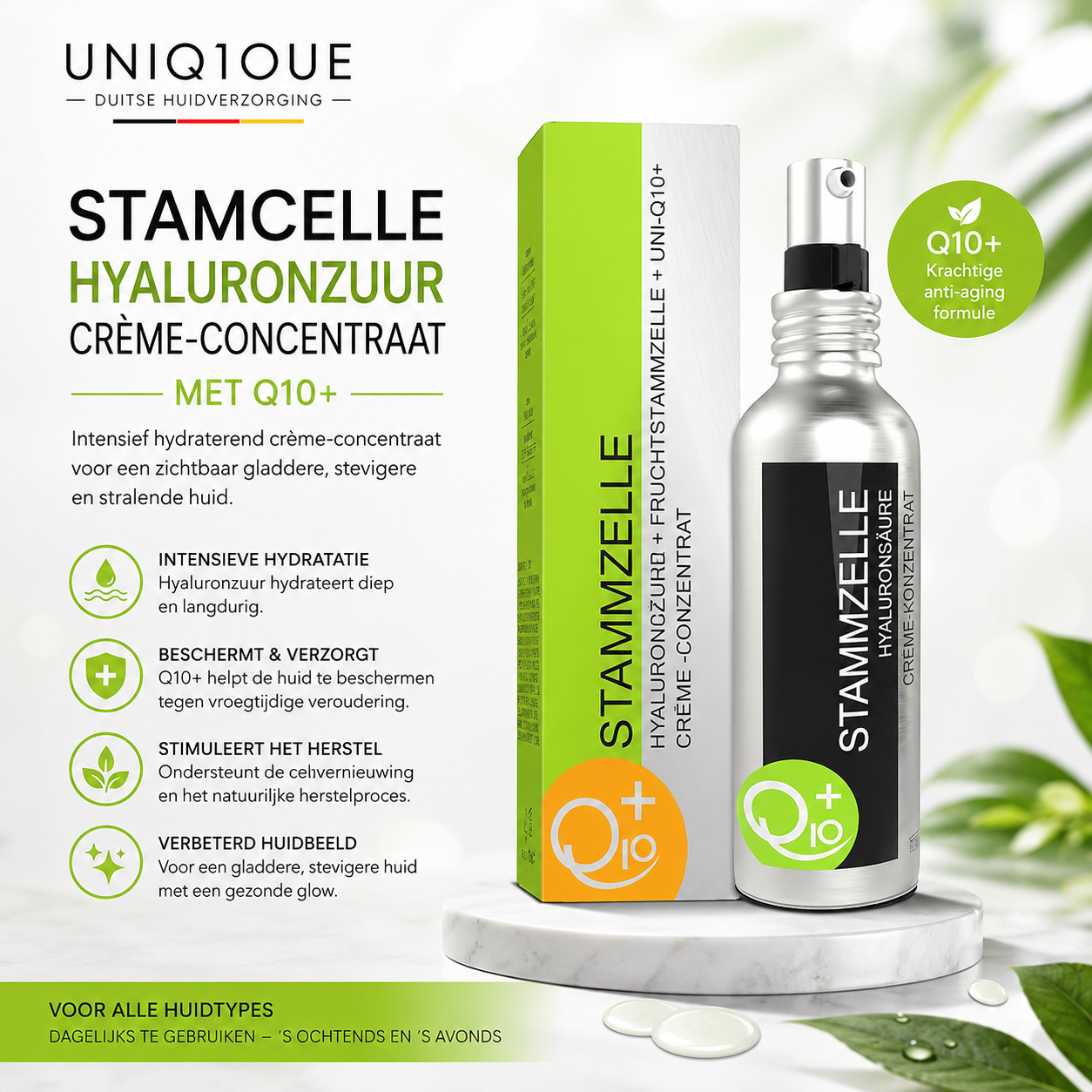 UNIQ10UE Stamcelcrème 35 ml met Q10 & Hyaluronzuur – Intensieve Anti-Aging Gezichtscrème voor Huidversteviging en Hydratatie